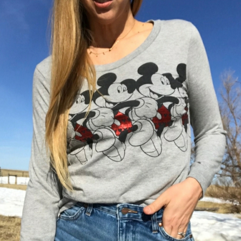 Vintage 90s Mickey Grey Long Sleeve T-shirt Women's Size Small